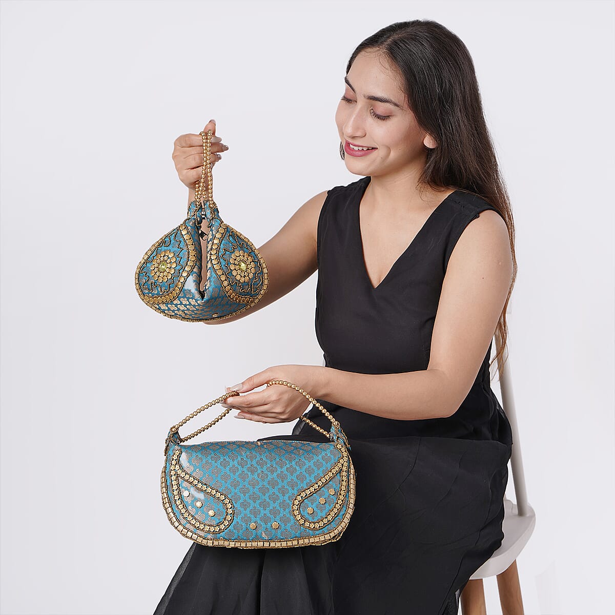 Set of 2 Turquoise Potli Bag image number 1