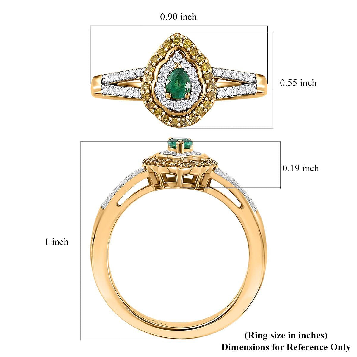 D'Joy AAA Boyaca Colombian Emerald, Yellow and Diamond 0.50 ctw Modern Glamour Ring in 18K Vermeil Yellow Gold Over Sterling Silver (Size 10.0)