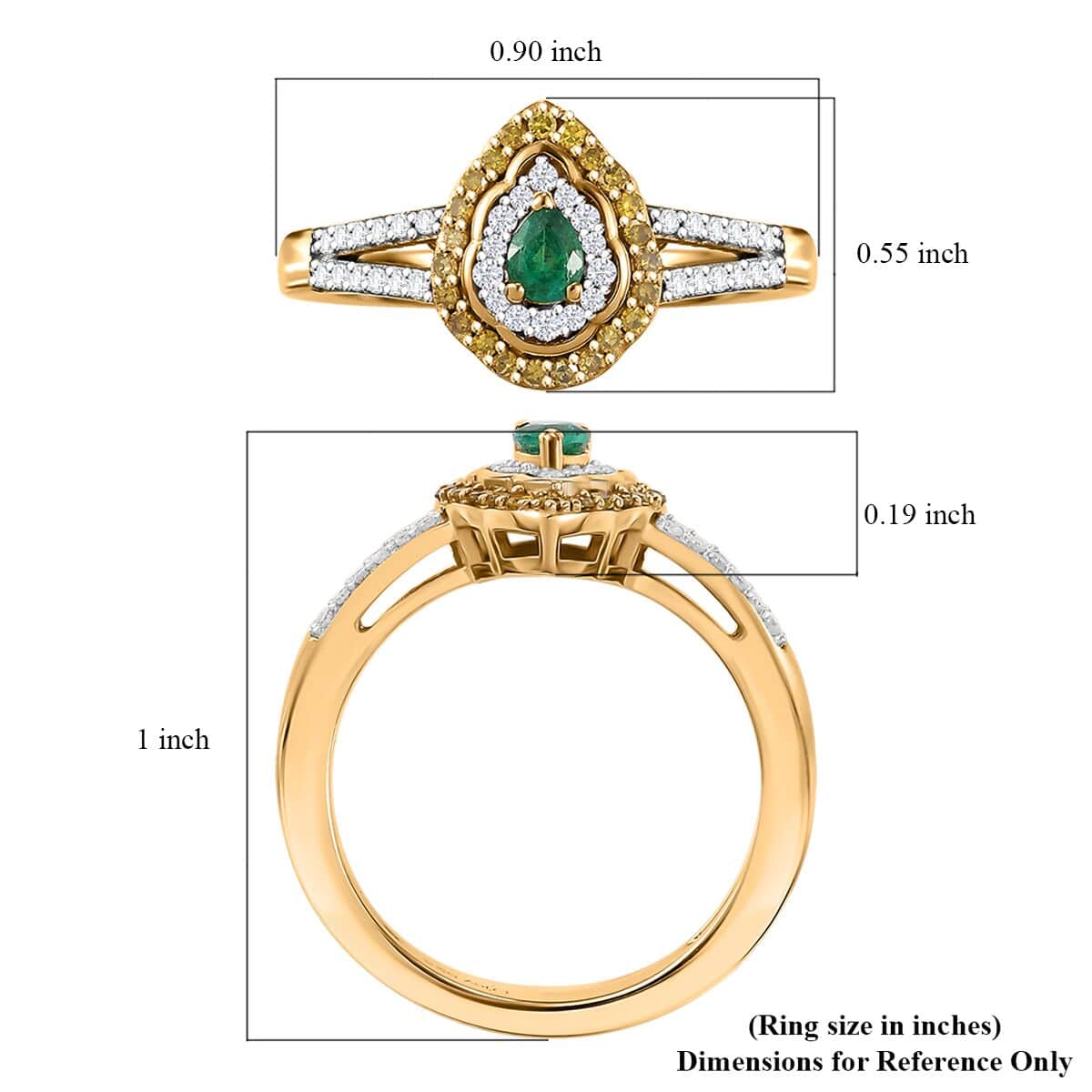 AAA Boyaca Colombian Emerald, Yellow and Diamond 0.50 ctw Modern Glamour Ring in 18K Vermeil Yellow Gold Over Sterling Silver (Size 10.0) image number 5