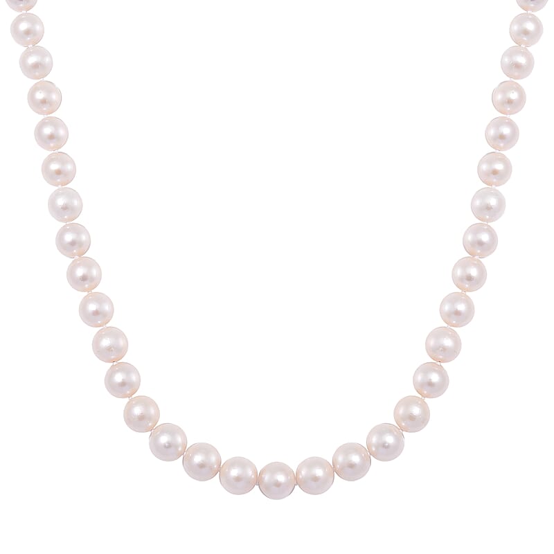 White Edison Pearl Necklace in Rhodium Over Sterling Silver 20 Inches