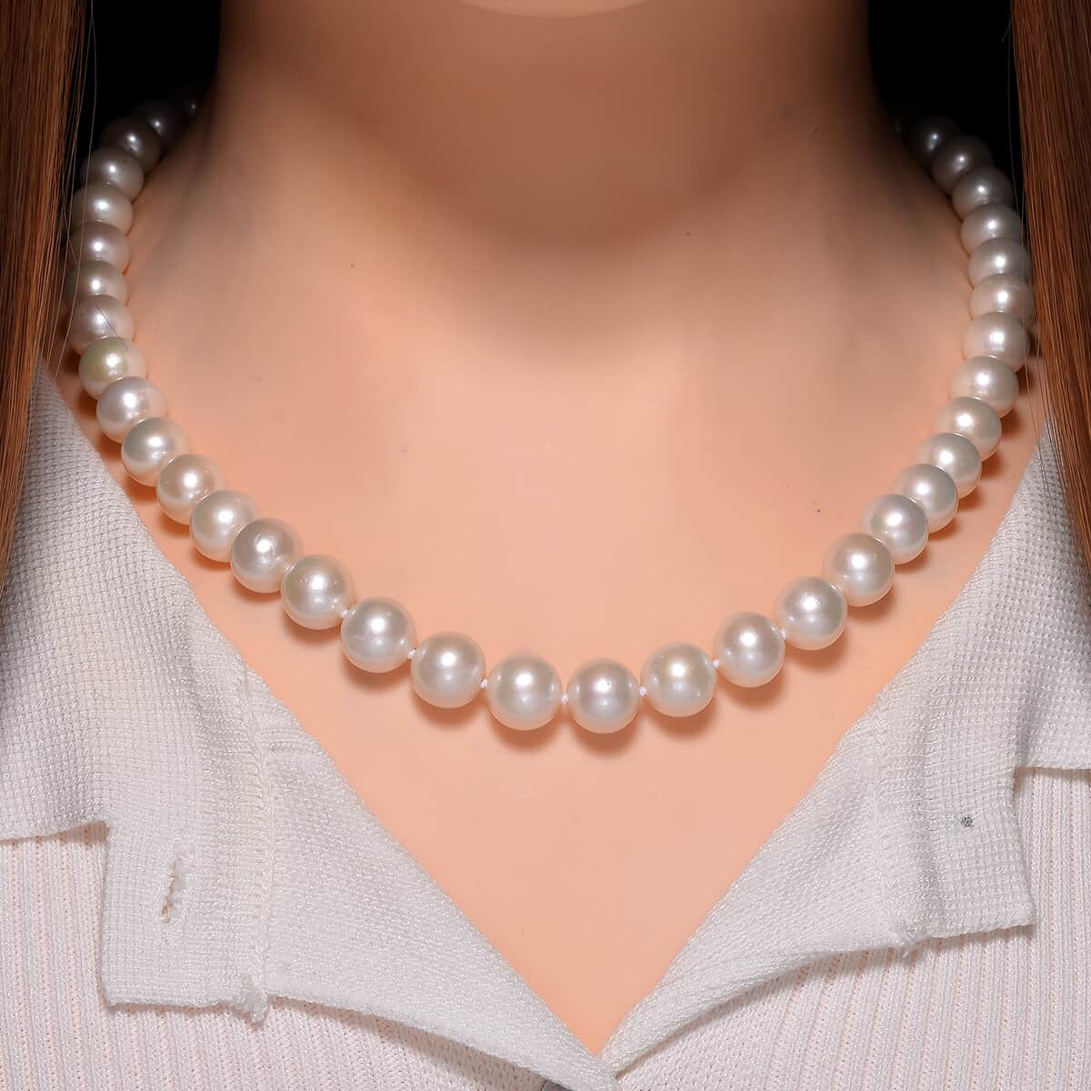 Doorbuster White Edison Pearl Necklace in Rhodium Over Sterling Silver 20 Inches image number 1