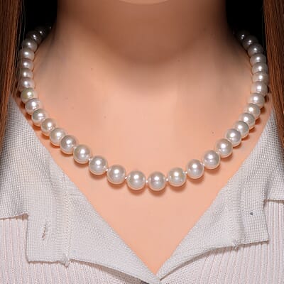 White Edison Pearl Necklace in Rhodium Over Sterling Silver 20 Inches
