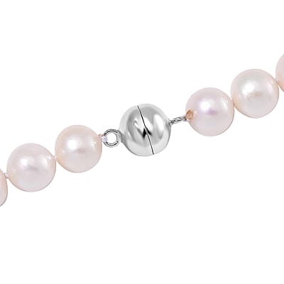 White Edison Pearl Necklace in Rhodium Over Sterling Silver 20 Inches