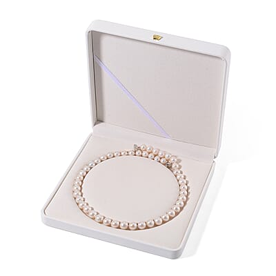 White Edison Pearl Necklace in Rhodium Over Sterling Silver 20 Inches