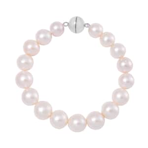 White Edison Pearl Bracelet in Rhodium Over Sterling Silver (6.50 In)