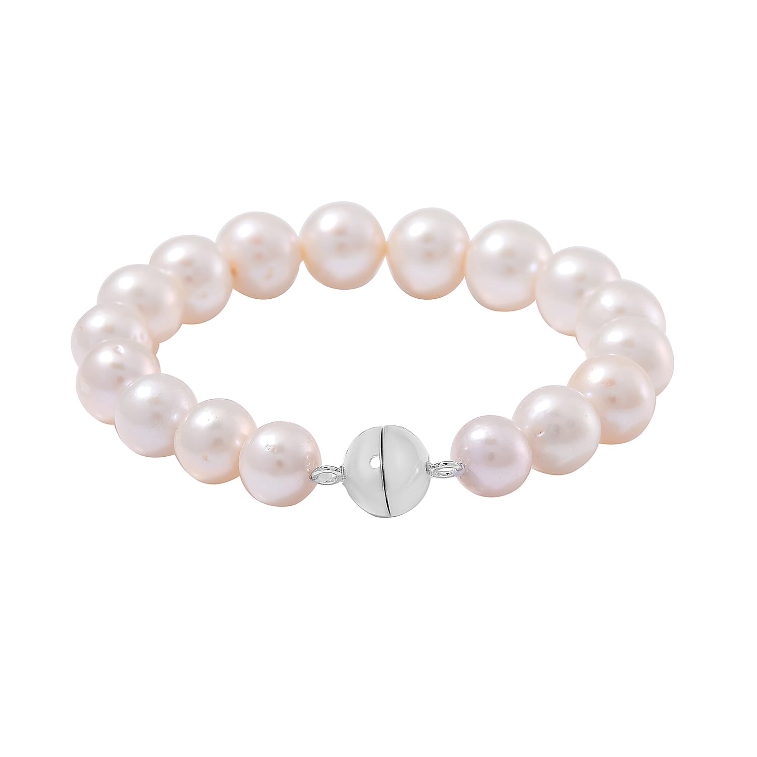 White Edison Pearl Bracelet in Rhodium Over Sterling Silver (6.50 In)