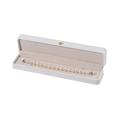 White Edison Pearl Bracelet in Rhodium Over Sterling Silver (6.50 In)