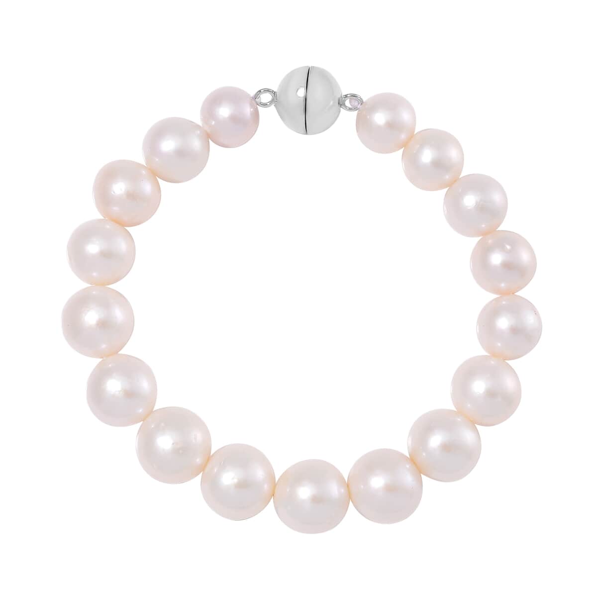 Doorbuster White Edison Pearl Stretch Bracelet in Rhodium Over Sterling Silver (7.25 In) image number 0