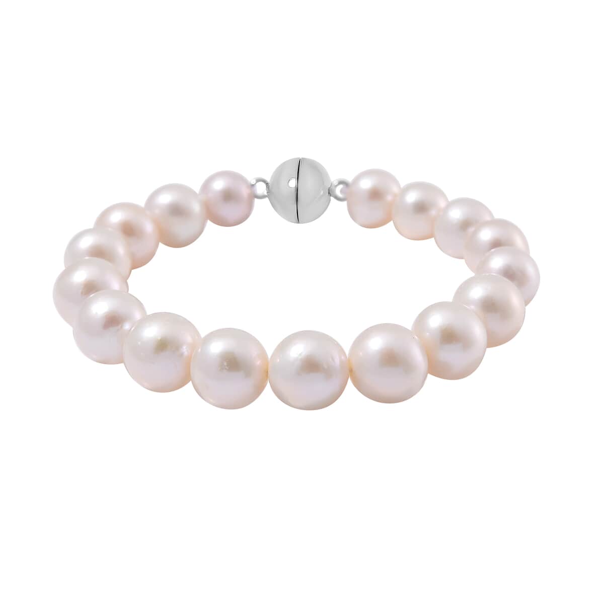 Doorbuster White Edison Pearl Stretch Bracelet in Rhodium Over Sterling Silver (7.25 In) image number 2