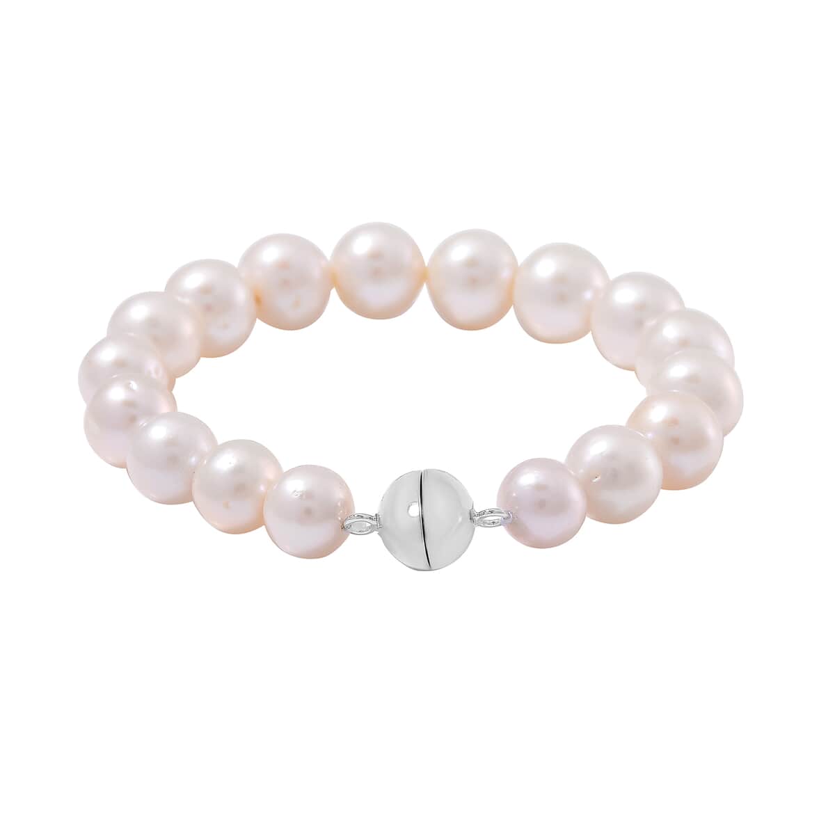 Doorbuster White Edison Pearl Stretch Bracelet in Rhodium Over Sterling Silver (7.25 In) image number 3