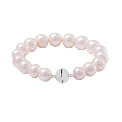 White Edison Pearl Stretch Bracelet in Rhodium Over Sterling Silver (7.25 In)