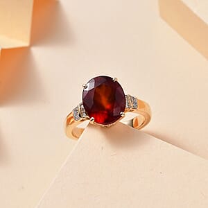 Luxoro Premium Ceylon Hessonite Garnet and G-H I2 Diamond 6.00 ctw Ring in 10K Yellow Gold (Size 8.0) 4.50 Grams
