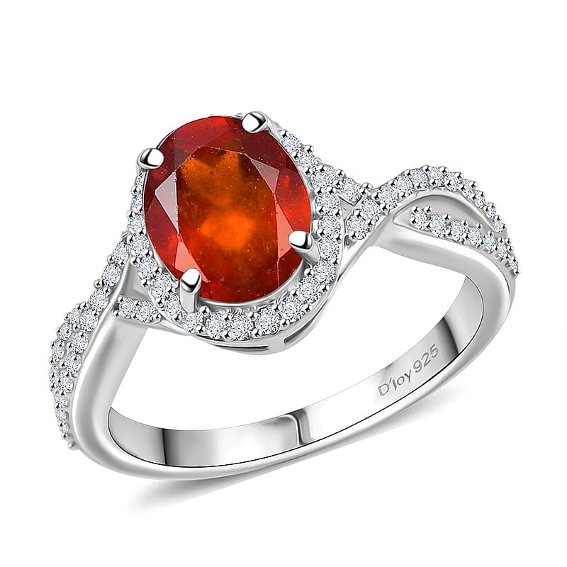 D'Joy Ceylon Hessonite Garnet and White Zircon 2.90 ctw Ring in Rhodium Over Sterling Silver (Size 10.0)