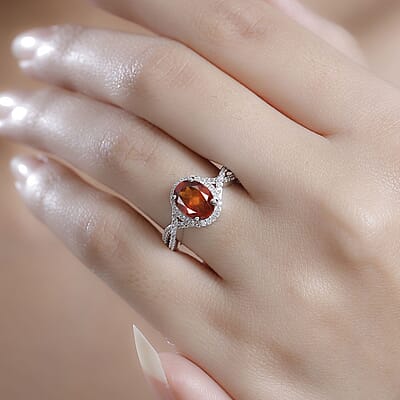 D'Joy Ceylon Hessonite Garnet and White Zircon 2.90 ctw Ring in Rhodium Over Sterling Silver (Size 10.0)