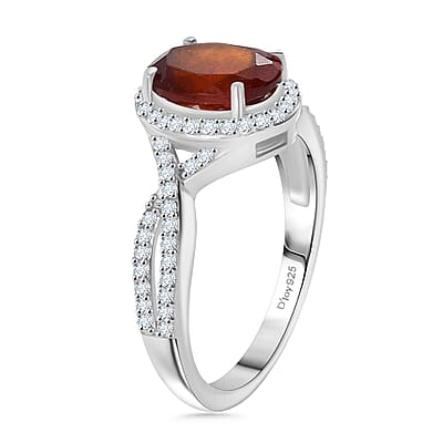 D'Joy Ceylon Hessonite Garnet and White Zircon 2.90 ctw Ring in Rhodium Over Sterling Silver (Size 10.0)