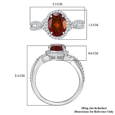D'Joy Ceylon Hessonite Garnet and White Zircon 2.90 ctw Ring in Rhodium Over Sterling Silver (Size 10.0)