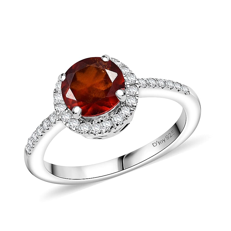 D'Joy Ceylon Hessonite Garnet and White Zircon 2.70 ctw Halo Ring in Rhodium Over Sterling Silver (Size 10.0)