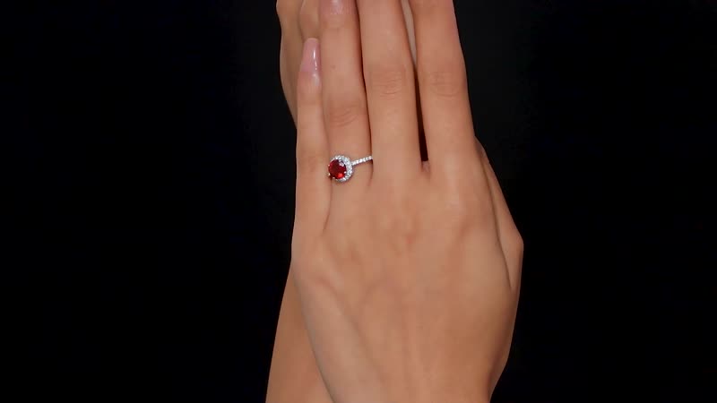 Tanzanian Sunlit Garnet and White Zircon Eternal Halo Ring in Sterling Silver