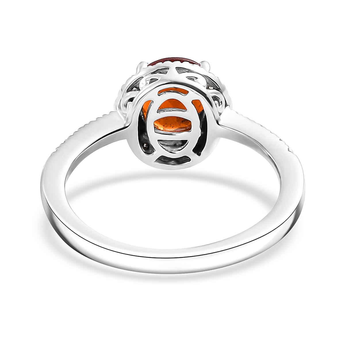 D'Joy Ceylon Hessonite Garnet and White Zircon 2.70 ctw Halo Ring in Rhodium Over Sterling Silver (Size 10.0)