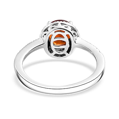 D'Joy Ceylon Hessonite Garnet and White Zircon 2.70 ctw Halo Ring in Rhodium Over Sterling Silver (Size 10.0)