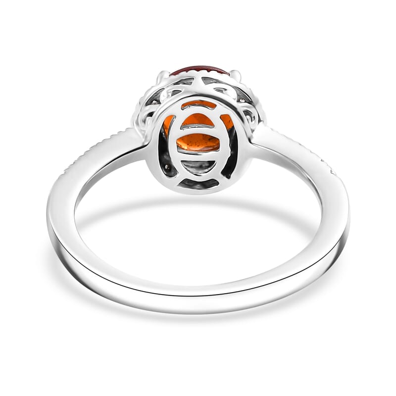 D'Joy Ceylon Hessonite Garnet and White Zircon 2.70 ctw Halo Ring in Rhodium Over Sterling Silver (Size 10.0)