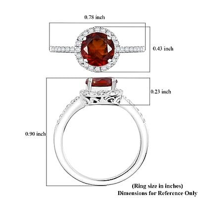 D'Joy Ceylon Hessonite Garnet and White Zircon 2.70 ctw Halo Ring in Rhodium Over Sterling Silver (Size 10.0)