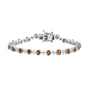 Ceylon Hessonite Garnet and Moissanite 5.40 ctw Bracelet in Rhodium Over Sterling Silver (6.50 In)