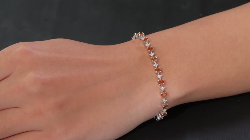 Ceylon Hessonite Garnet, Moissanite Bracelet in Rhodium Over Sterling Silver (6.50 In) 5.40 ctw