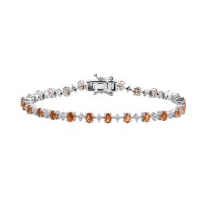 Ceylon Hessonite Garnet and Moissanite 6.65 ctw Bracelet in Rhodium Over Sterling Silver (8.00 In)