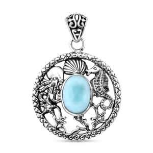 Bali Legacy Natural Green Larimar 6.75 ctw Seahorse Pendant in Sterling Silver