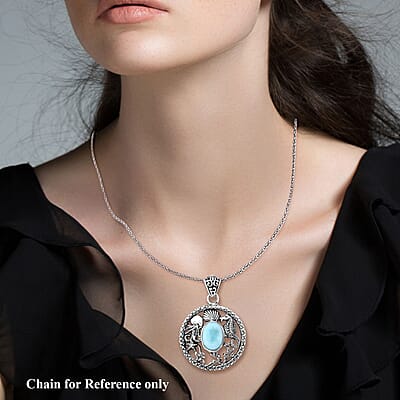 Bali Legacy Natural Green Larimar 6.75 ctw Seahorse Pendant without Chain in Sterling Silver