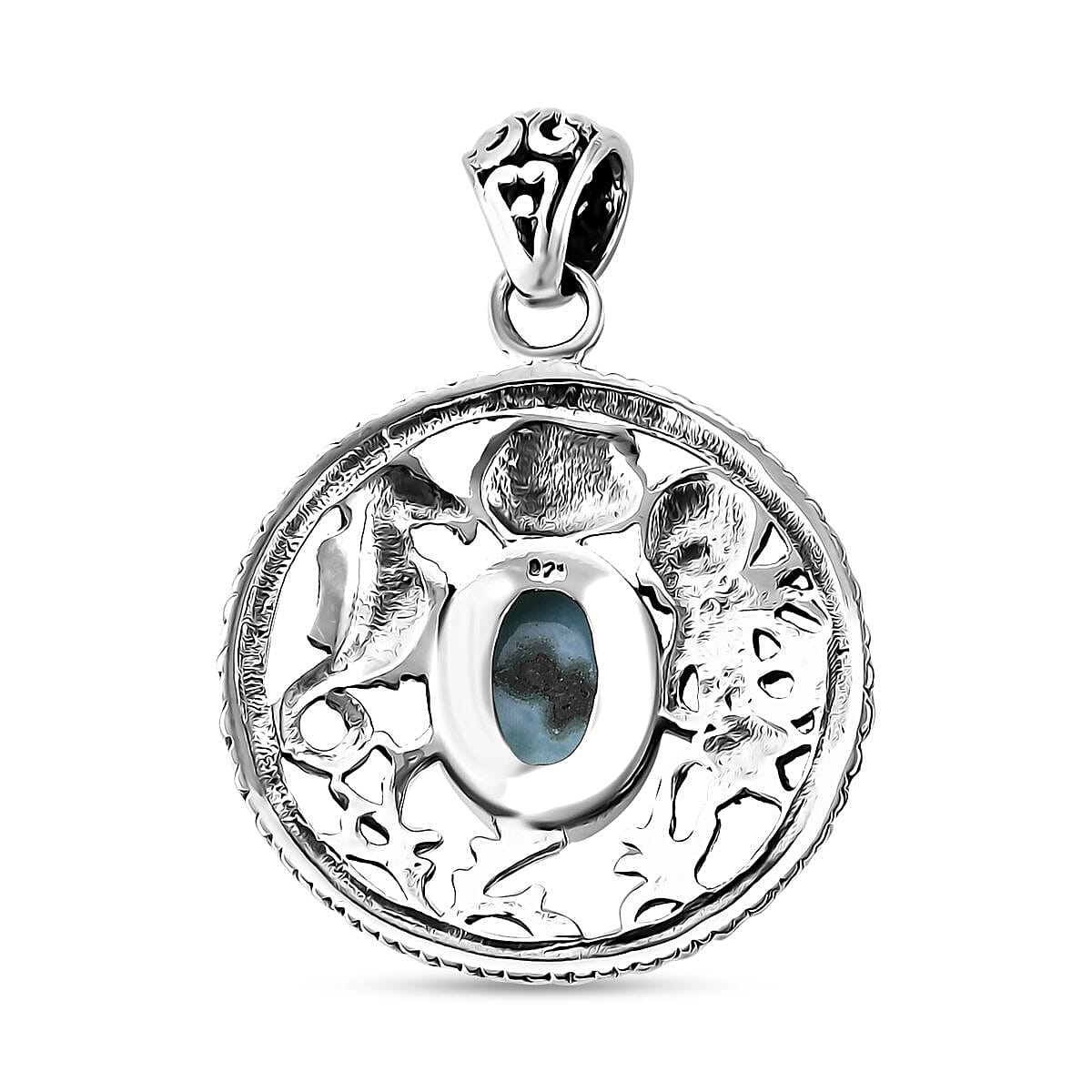 Bali Legacy Natural Green Larimar 6.75 ctw Seahorse Pendant without Chain in Sterling Silver