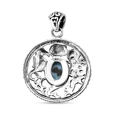 Bali Legacy Natural Green Larimar 6.75 ctw Seahorse Pendant without Chain in Sterling Silver