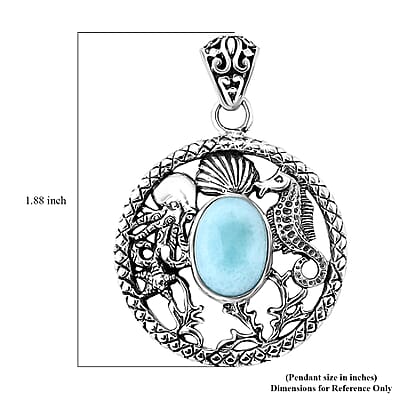 Bali Legacy Natural Green Larimar 6.75 ctw Seahorse Pendant without Chain in Sterling Silver