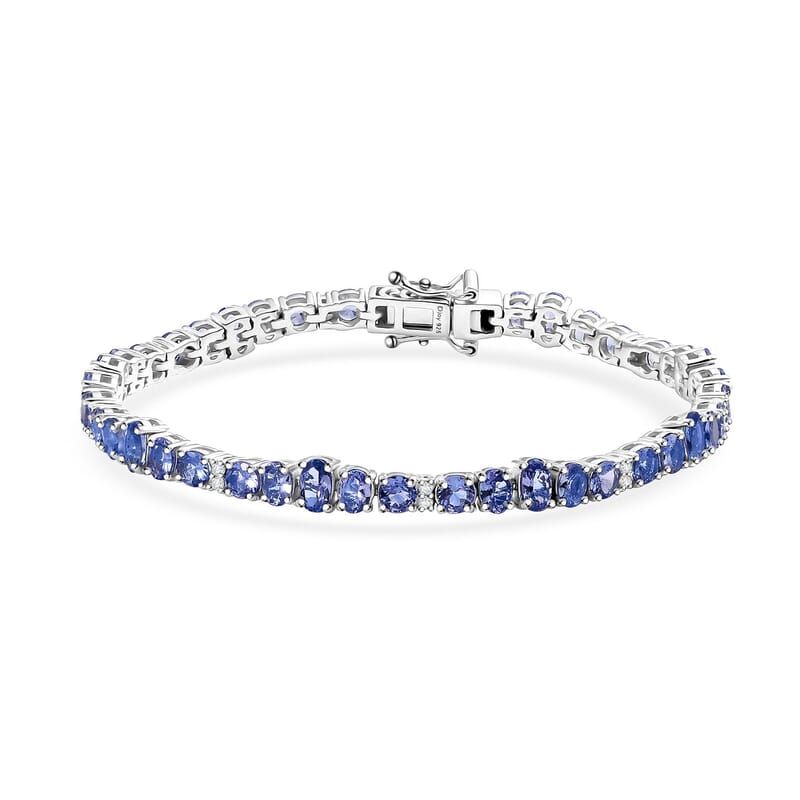 D'Joy Tanzanite and Moissanite 7.50 ctw Sound Wave Bracelet in Rhodium Over Sterling Silver (6.50 In)