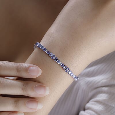 D'Joy Tanzanite and Moissanite 7.50 ctw Sound Wave Bracelet in Rhodium Over Sterling Silver (6.50 In)