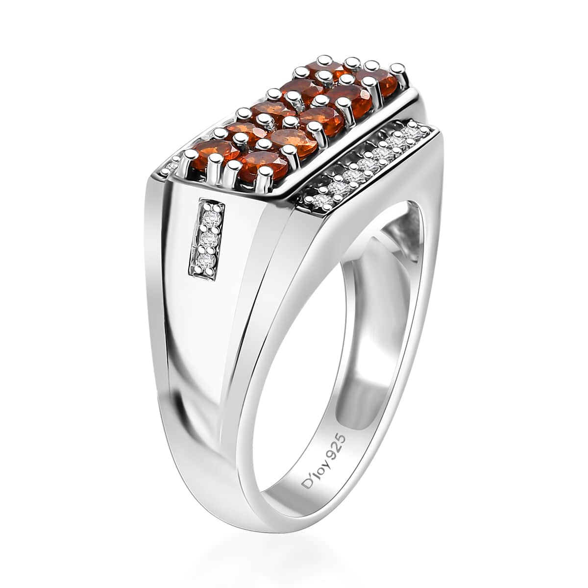 Ceylon Hessonite Garnet and White Zircon 1.70 ctw Men's Ring in Rhodium Over Sterling Silver (Size 10.0) image number 3