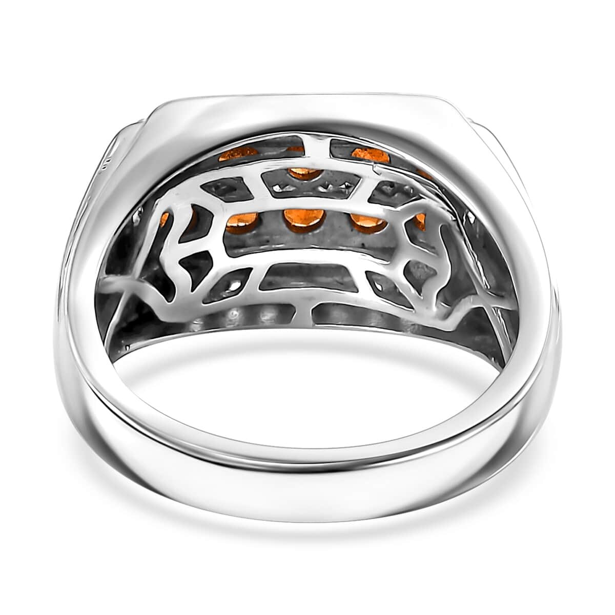 Ceylon Hessonite Garnet and White Zircon 1.70 ctw Men's Ring in Rhodium Over Sterling Silver (Size 10.0) image number 4