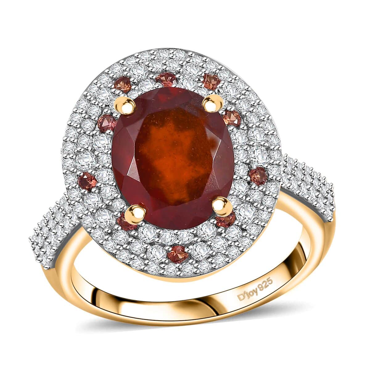 Ceylon Hessonite Garnet and Multi Gemstone 4.50 ctw Double Halo Ring in 18K Vermeil Yellow Gold Over Sterling Silver (Size 10.0) image number 0