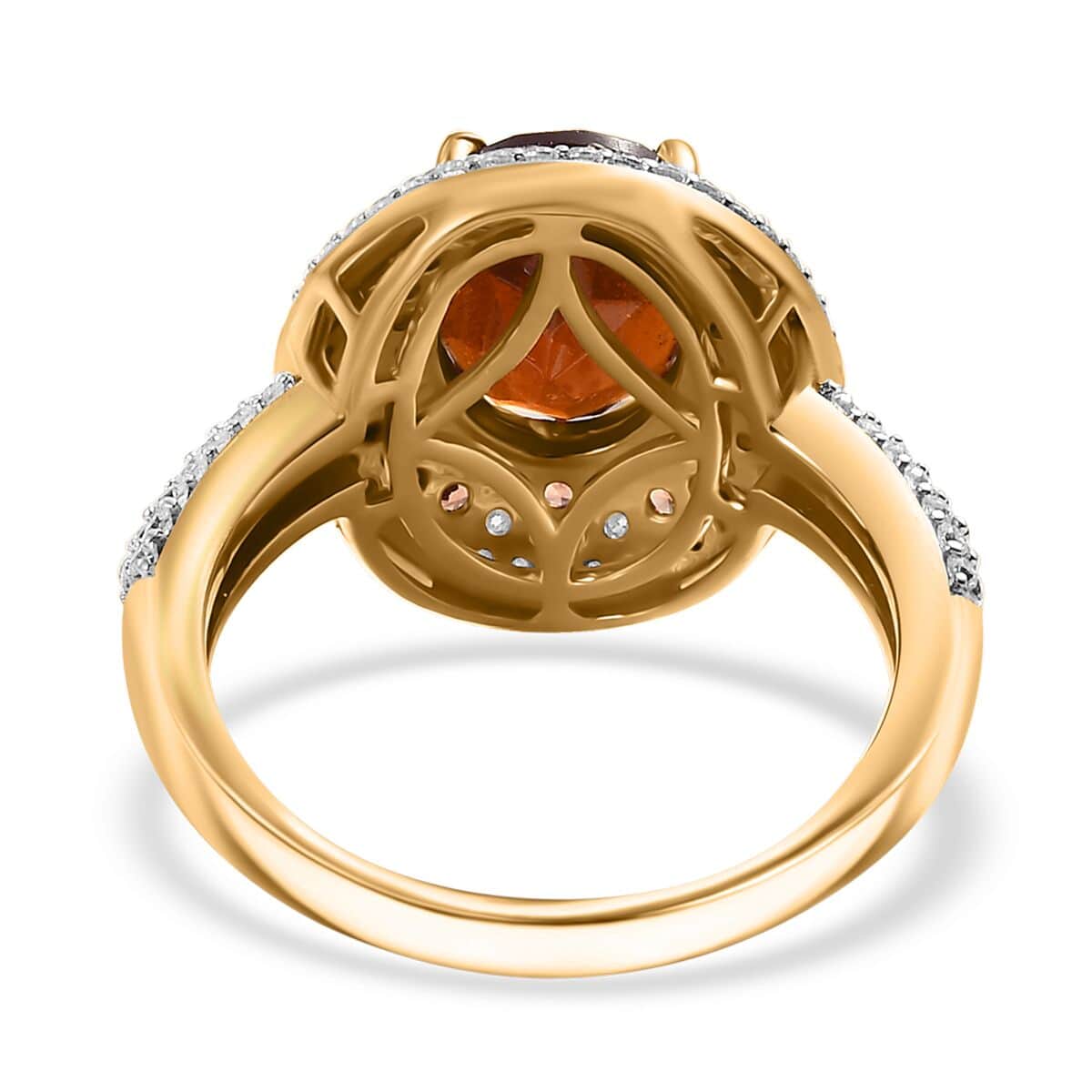 Ceylon Hessonite Garnet and Multi Gemstone 4.50 ctw Double Halo Ring in 18K Vermeil Yellow Gold Over Sterling Silver (Size 10.0) image number 4