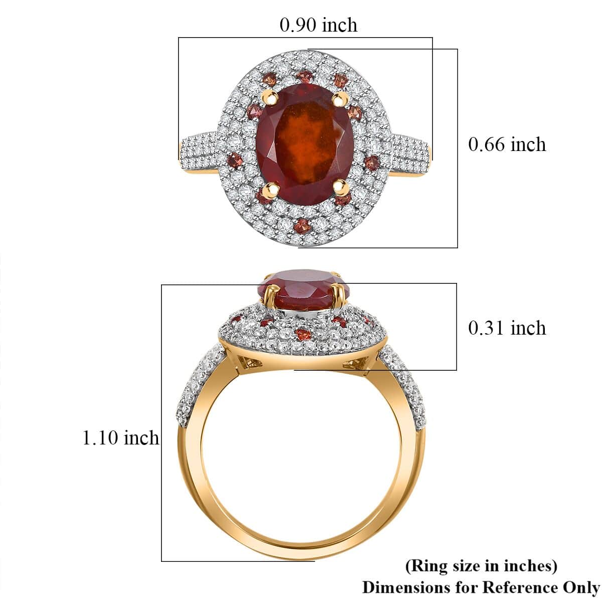 Ceylon Hessonite Garnet and Multi Gemstone 4.50 ctw Double Halo Ring in 18K Vermeil Yellow Gold Over Sterling Silver (Size 10.0) image number 5