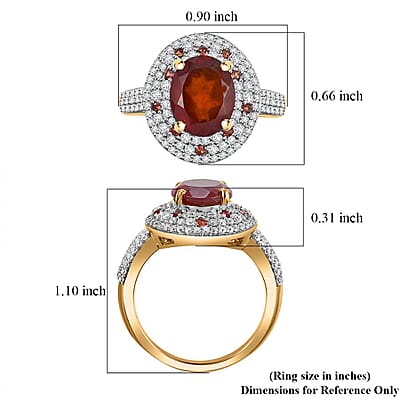 D'Joy Ceylon Hessonite Garnet and Multi Gemstone 4.50 ctw Double Halo Ring in 18K Vermeil Yellow Gold Over Sterling Silver (Size 10.0)