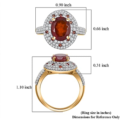 D'Joy Ceylon Hessonite Garnet and Multi Gemstone 4.50 ctw Double Halo Ring in 18K Vermeil Yellow Gold Over Sterling Silver (Size 10.0)