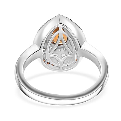 Ceylon Hessonite Garnet, Brown and White Zircon 1.75 ctw Triple Halo Ring in Rhodium Over Sterling Silver (Size 10.0)
