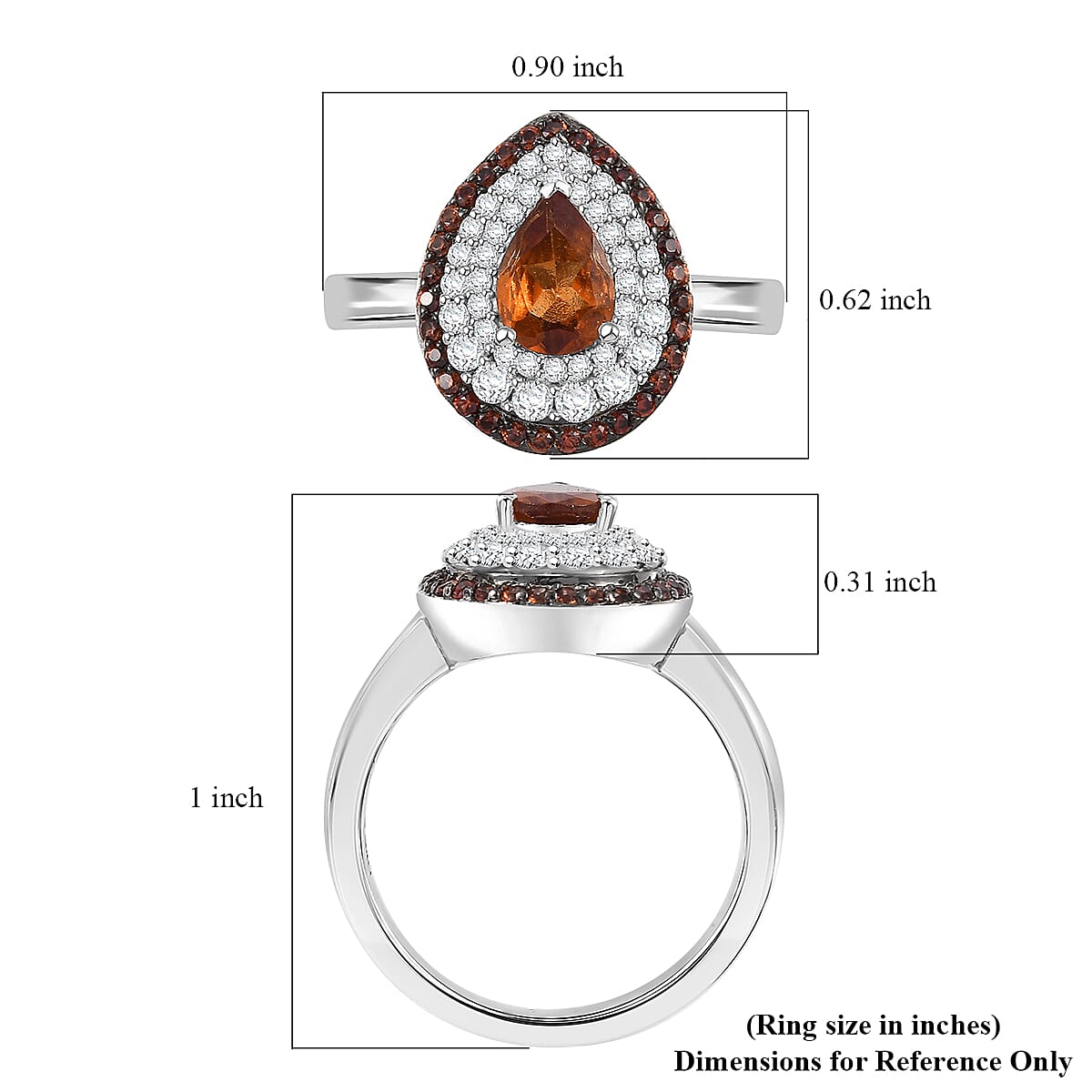 Ceylon Hessonite Garnet, Brown and White Zircon 1.75 ctw Triple Halo Ring in Rhodium Over Sterling Silver (Size 10.0)