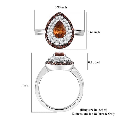 Ceylon Hessonite Garnet, Brown and White Zircon 1.75 ctw Triple Halo Ring in Rhodium Over Sterling Silver (Size 10.0)