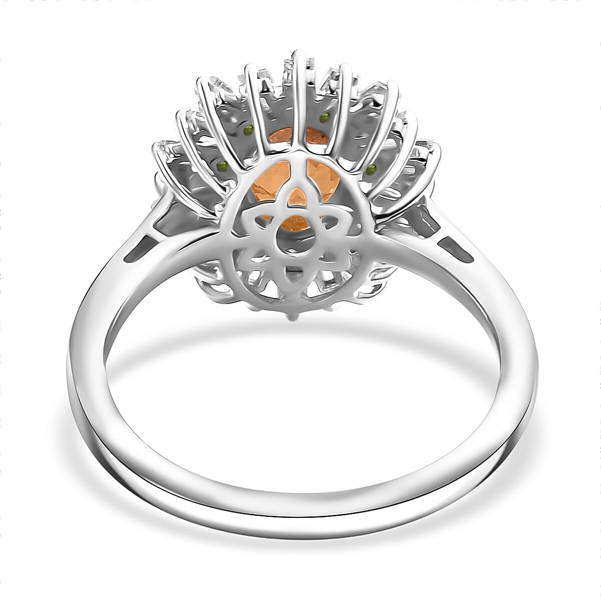Ceylon Hessonite Garnet and Multi Gemstone 2.00 ctw Sunburst Ring in Rhodium Over Sterling Silver (Size 10.0)