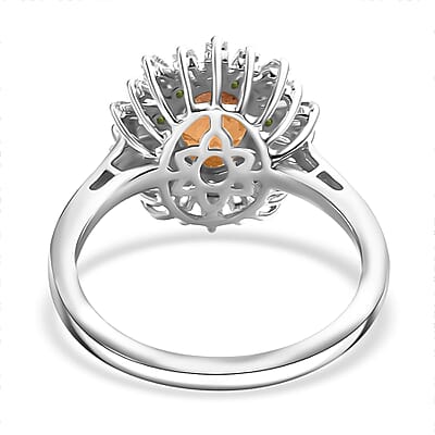 Ceylon Hessonite Garnet and Multi Gemstone 2.00 ctw Sunburst Ring in Rhodium Over Sterling Silver (Size 10.0)