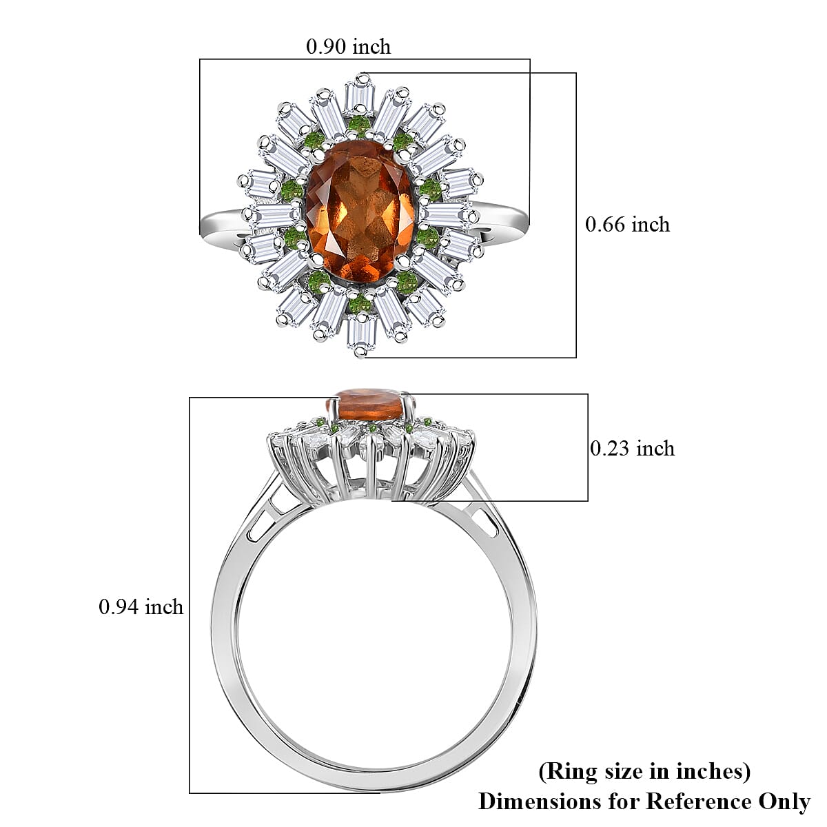 Ceylon Hessonite Garnet and Multi Gemstone 2.00 ctw Sunburst Ring in Rhodium Over Sterling Silver (Size 10.0)
