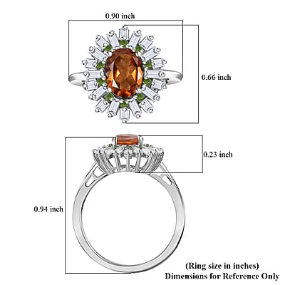 Ceylon Hessonite Garnet and Multi Gemstone 2.00 ctw Sunburst Ring in Rhodium Over Sterling Silver (Size 10.0)
